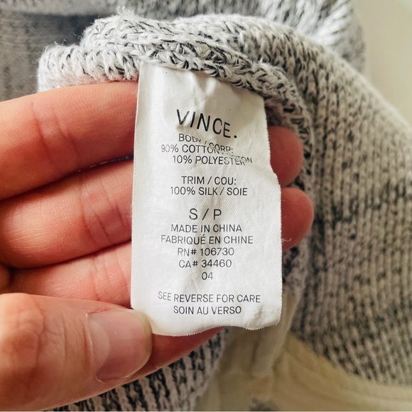 Vince Light Gray Knit Sweater With Silk Trim - S - Picture 5 of 6